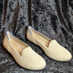 Rothy's Cream Women's Loafers with Blue Trim